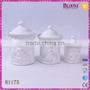 Ceramic White Glazed Tea Coffee Sugar Canister Set thumbnail-1