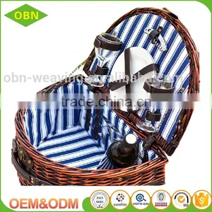 Handwoven Eco-friendly Cheap Antique Mini Wicker Oval Picnic Basket for 2 Persons thumbnail-2