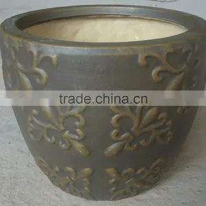 Indoor Wash Vase - Indoor Pottery With Round Rim and Pattern Outside thumbnail-1