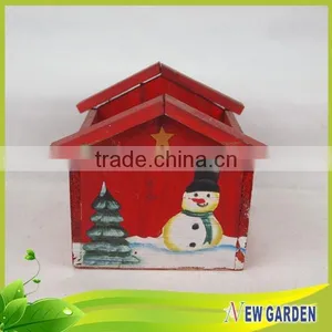 Outdoor Decorative Wooden House Shape Printing Snowman Flower Pot thumbnail-2