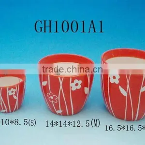 RED CERAMIC FLOWER POT IN 3 SIZES thumbnail-1