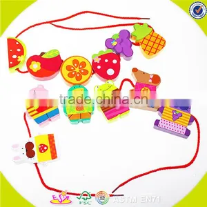 Wholesale Wooden Happy Threading Toy for Kids, Beautiful DIY Wooden Multitype Blocks Threading Toy for Children W11E041 thumbnail-1