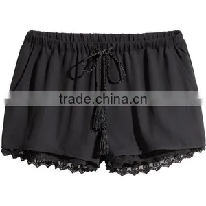 New Design Ladies Summer Shorts Mini Micro Woven Stretch Lace Trim Shorts thumbnail-1