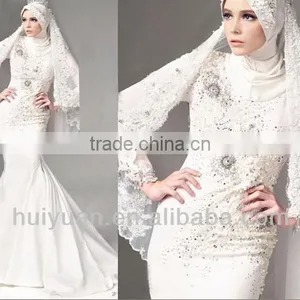 Sex Lace Mermaid Bridal Muslim Hijab Long Sleeve Wedding Dress thumbnail-1