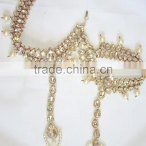 Crystal Pearls PAYAL Anklets Pair Toe Ring BAREFOOT SANDAL thumbnail-3
