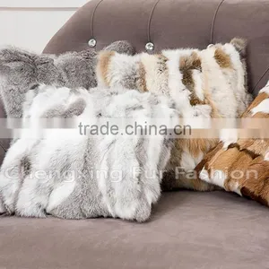 CX-D-17A Super Quality Winter Genuine Tibetan Sheep Rabbit Fur Decorative Pillow Case thumbnail-1