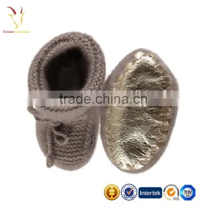 Booties Gold Biscuit Flat Baby Knitted Cashmere Infant Booties/Shoes thumbnail-3