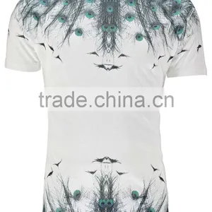 Custom Peacock Feather Printed T-shirt for Men thumbnail-3