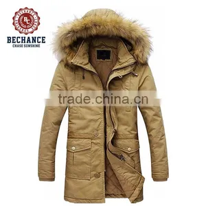 2016 Men's Fashion Winter Long Thicken Padded Jacket Outwear Overcoat With Detachable Fur Hood for Wholesale Clothing thumbnail-3