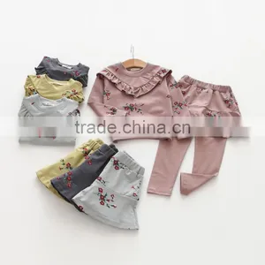 New Style Flower Printing Casual Cotton Wholesale Girls Clothing Sets thumbnail-2