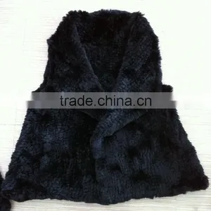 YR779 Top Quality Fur Waistcoat Genuine Rex Rabbit Hand Knit Fur Gilet thumbnail-3