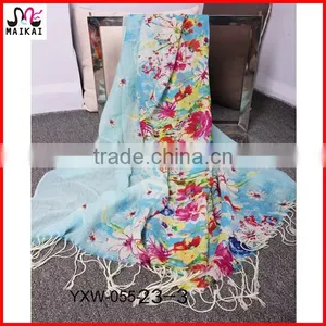 Bright Floral Print Woven Wool Ethiopian Scarf thumbnail-3