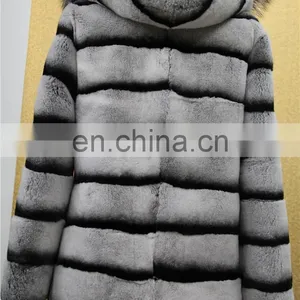 Wholesale New Long Style Womens Winter Fur Coat Whole Skin Real Rex Rabbit Silver Fur Coats With Hood thumbnail-4