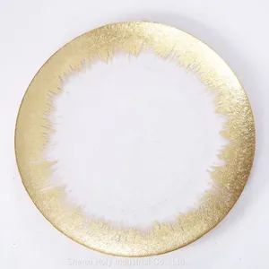 Wedding Tableware Clear Glass Charger Plates With Gold Rimed thumbnail-2