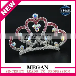 Hot Sale Hair Accessories Kids Rhinestone Mini Crown Wholesale Heart Hair Comb thumbnail-1