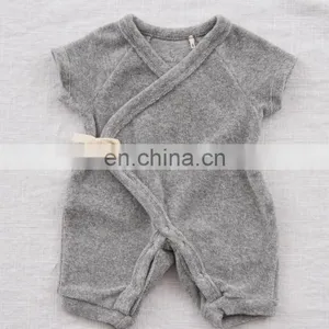 Solid Color Soft Cotton Jumpsuit Unisex One Piece Baby Terry Romper thumbnail-1