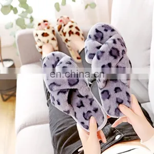 New Leopard Cross Strap Floor Slippers Female Non-Slip Warm Indoor Home Wear Slippers Wholesale thumbnail-4