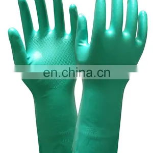 Long Cuff Green Flock Lined Nitrile Chemical Resistant Acid-based Proof Cheap Work Gloves thumbnail-1