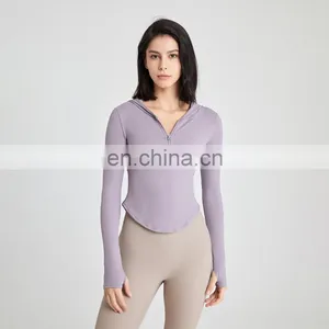 Women Slim Compression Half Zipper Sports Yoga Hoodie Gym Fitness Wear Pullover Crop Top Long Sleeve Workout Exercise Jacket thumbnail-4