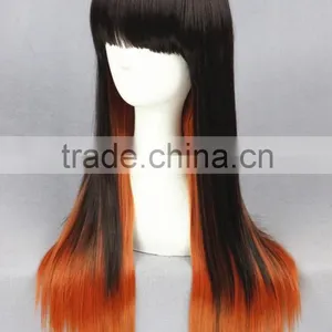 High Quality 65cm Medium Long Straight Black&Orange Color Mixed Lolita Wig Party Wig thumbnail-3