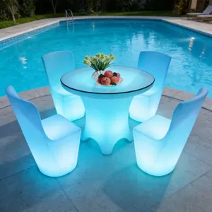 LED Luminous Coffee Table and Stool Set Creative Durable Water Resistant Modern High Leg Design Outdoor Leisure Hotel Furniture thumbnail-5