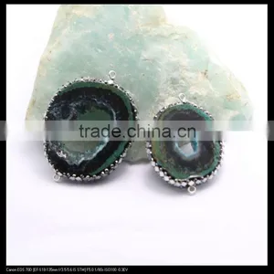LFD-0095B Nature Agate Geode Connector Beads, With Pave Crystal and Silver / Gold Foil / Abalone Shell Druzy Beads thumbnail-4