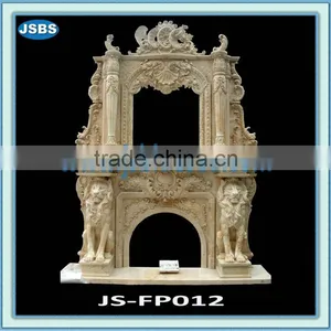 Yellow Marble Fireplace With Lion Statue thumbnail-1