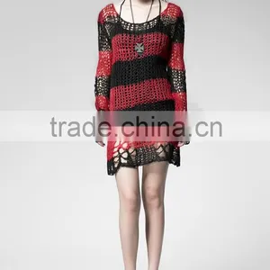 PM-004 Branded Red and Black Fashion Punk Rave Broken Pullover Striped Sweater thumbnail-6