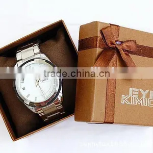 Custom Art Paper Watch Box Decorated With Ribbon on the Top thumbnail-1