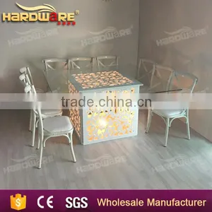 Coloful Led Light White Wooden Wedding Table , Square Dining Table With Glass thumbnail-5