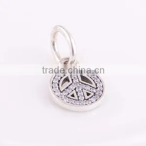 925 Sterling Silver Symbol of Peace With Clear CZ Pendant Charm Bead thumbnail-2