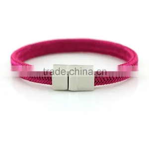 Red Pink Colorful Braided Simple Genuine Leather Bangle Bracelet With Stainless Steel or Golden Clasp thumbnail-2