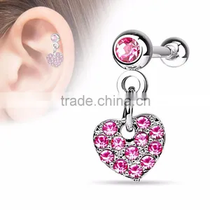 Heart Dangle Steel Ear Cartilage Tragus Barbell Stud thumbnail-3
