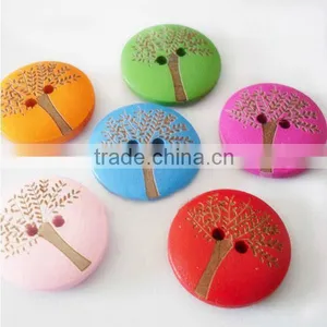 Mixed Color Wooden Buttons for Children Flat Round Tree of Life Pattern Design Button(FNA13UU) thumbnail-1