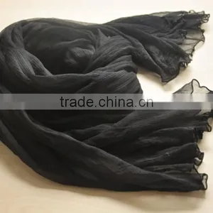Black Color Crepe Georgette Long Silk Scarf thumbnail-3