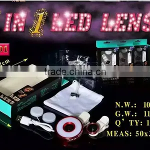12 LED Camera Flash Fill Light 6 in 1 USB Selfie LED Spotlight for Smartphone With Fish Eye Lens Wide Angle Lens Microspur Lens thumbnail-2