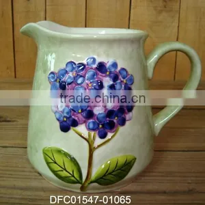 Embossed and Hand-painted Ceramic Water Jug thumbnail-1