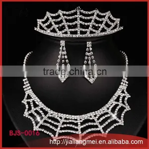 Mesh Design Jewelry Women Diamond Tiara Necklace Earrings Sets thumbnail-1