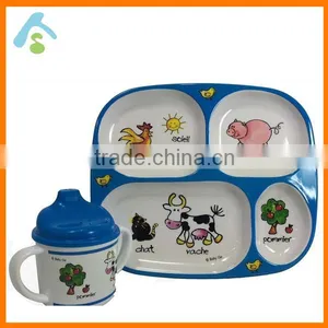 Hot Sale in Europe Melamine Plastic Dinnerware Set for Kid,Divided Plate & Mug thumbnail-1