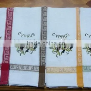 Waffel Yarn Dye Tea Towel Olove and Map Embroidery With Meantros Jacquard thumbnail-1
