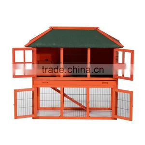 Pawhut Wooden Rabbit House / Wood Bunny Hutch w/ Lower Outdoor Run thumbnail-3