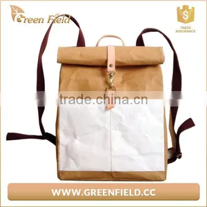 Washable Kraft Paper Backpack Brown And White Paper Laptop Backpack thumbnail-1