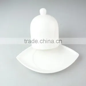 Pure White Ceramic Porcelain Dinnerware Type Butter Dish With Lid for Hotel Used thumbnail-2