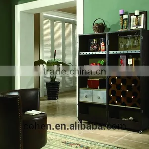 2016 Factory Direct Sale Home Furniture Europe Design Retro Vintage Style Living Room Wine Cabinet Covered by Top Grain Leather thumbnail-2