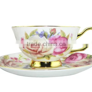 200ml Bone China European Style Flower Pattern Coffee Cup With Saucer Set for Promotion Gift thumbnail-1