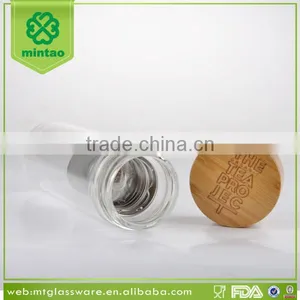 Promotion 400ml Custom Braned Double Wall Glass Drink Tea Water Bottles With Bamboo Lid thumbnail-4