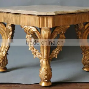 Champagne Gold Coffee Table With Marble Top, French Furniture thumbnail-1