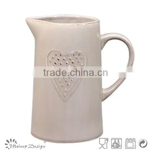 Delicate Emboss Crockery Stoneware Houseware Heart Pattern Pitcher thumbnail-1