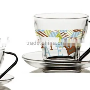 4oz 8oz Glass Coffee Mug With Saucer Handle Glass Coffee Cup With Saucer thumbnail-1