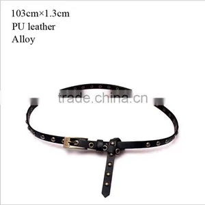 Wholesale Rivets Decorated Pin Buckle Sex Girl Thin PU Waist Belt Adjustable Eyelets Belts thumbnail-1